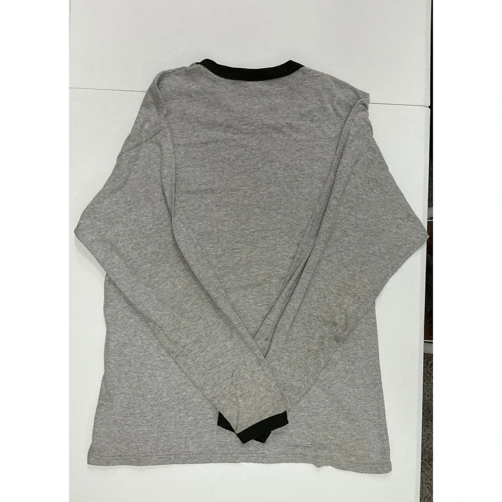 VTG USA Made 90s Nike Gray Long Sleeve Swoosh Ringer T Shirt Mens‎ M Distressed